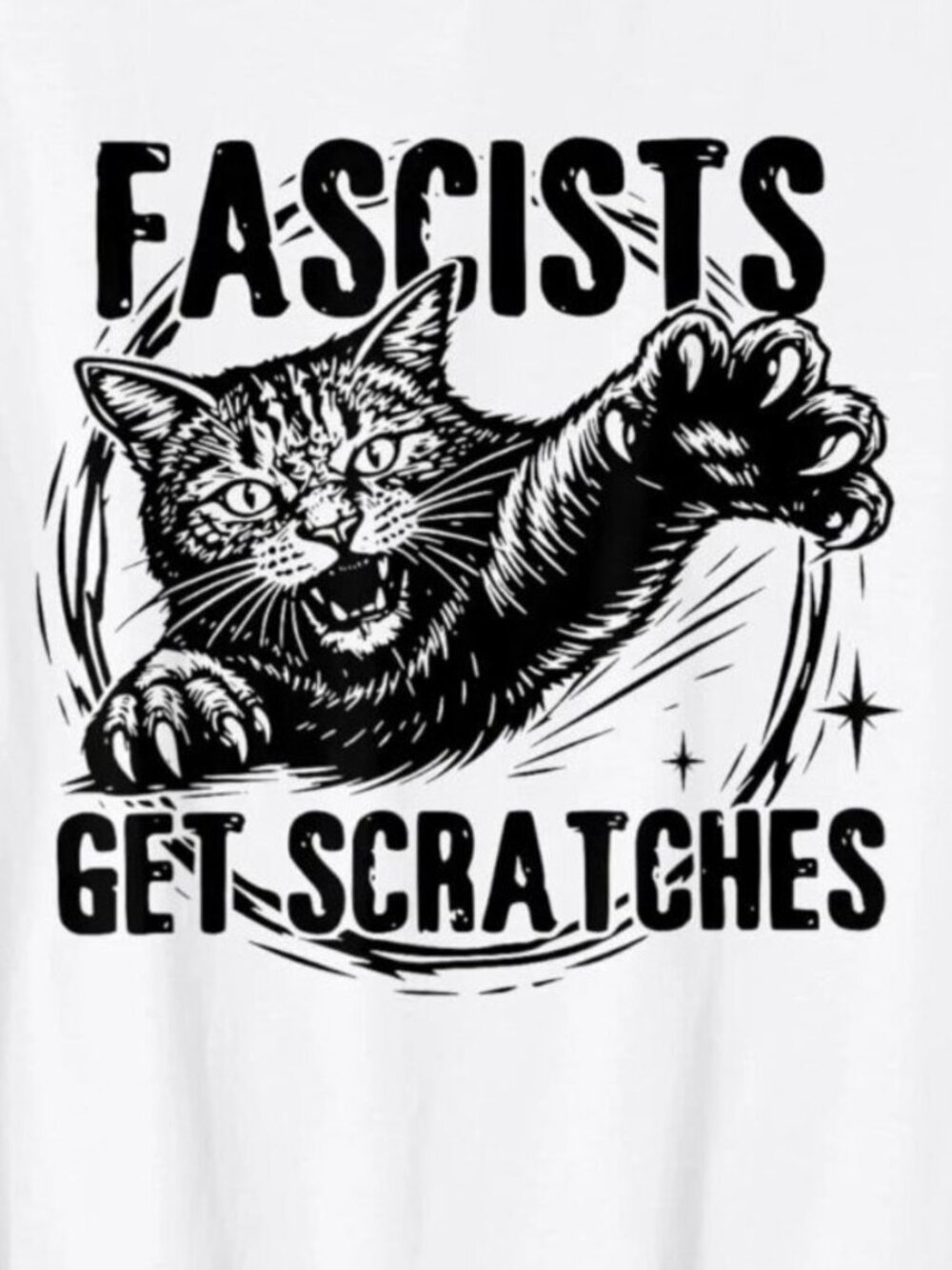 Black Cats Against Fascists Get Scratches T-Shirt 261 - Picture 2 of 5